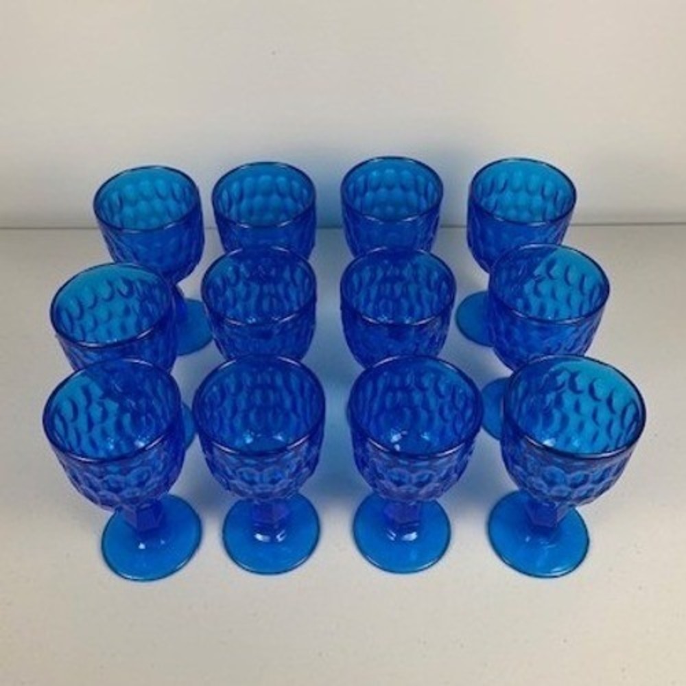 Fenton Cobalt Blue Thumbprint Glass Goblets Set of 4‎ Vintage Water Wine Glasses - Picture 6 of 16
